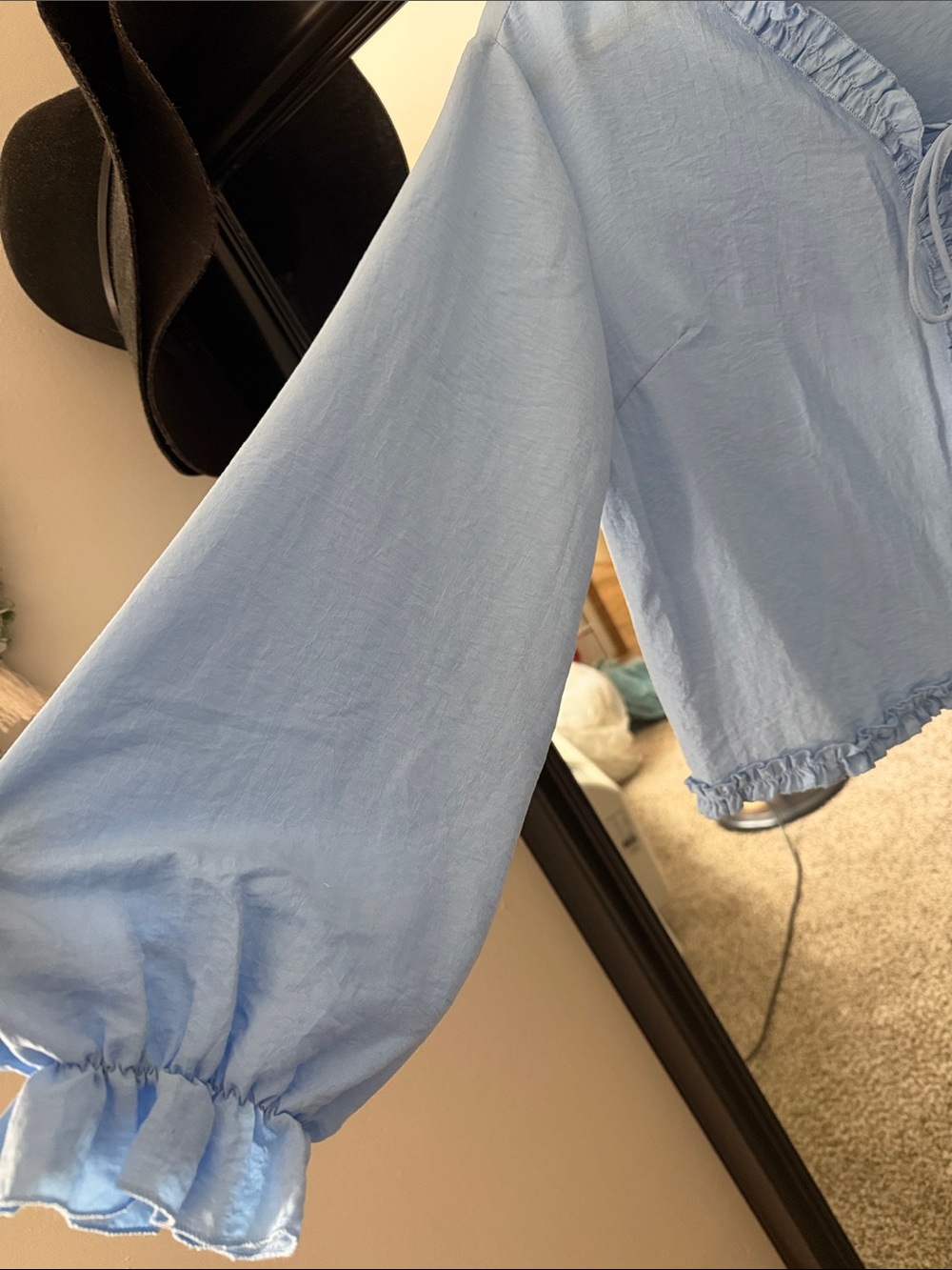 Light Blue Ruffle Tie-Front Blouse - Picture 4 of 8